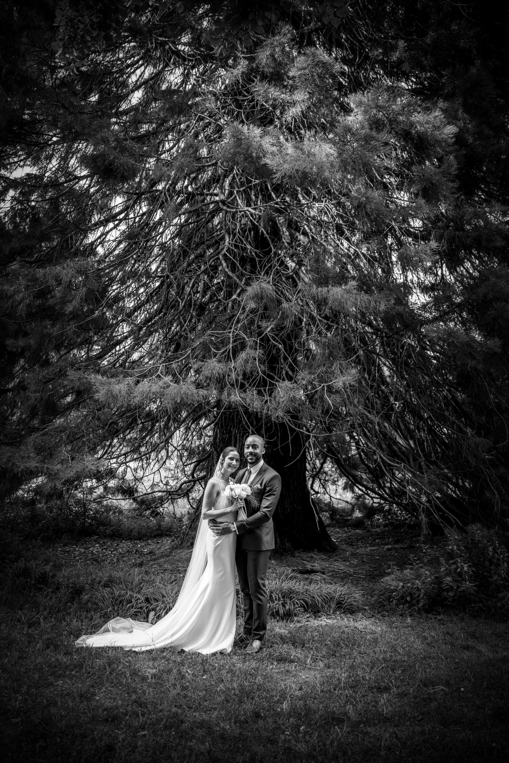 photo couple mariage Marseille, couple sous un arbre
